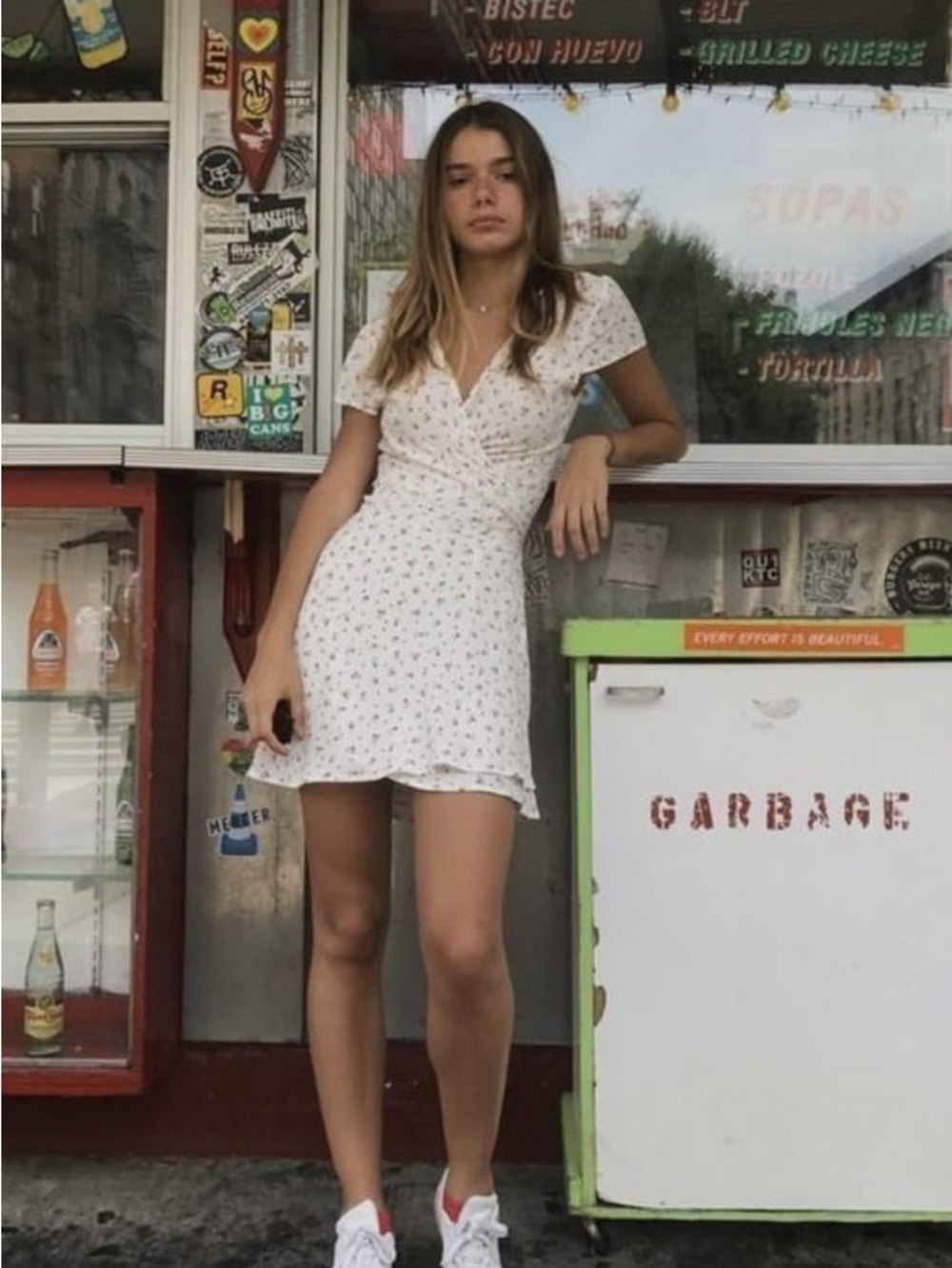 Brandy Melville Robbie Dress - Women's White Floral Wrap Mini Dress